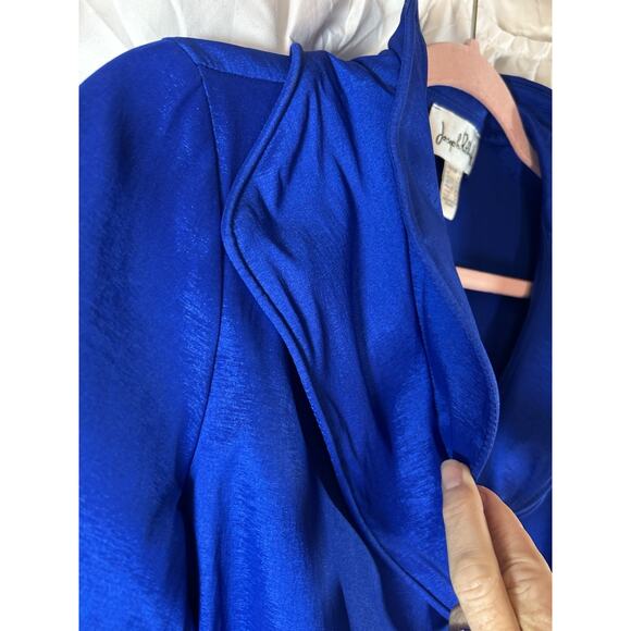 Joseph Ribkoff blouse evening wedding ruched side wire collar Designer blue 12 - Picture 4 of 6